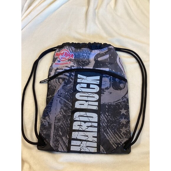 Hard Rock Cafe WASHINGTON D.C. String Backpack Drawstring Cinch Tote Bag - Black - Picture 1 of 2